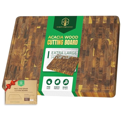 End Grain Acacia Wood Cutting Boards for Kitchen (End Grain / 24"L x 18"W)