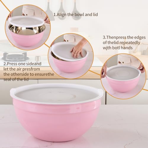 Pink Mixing Bowls with Airtight Lids (Pink / 7 Pieces)