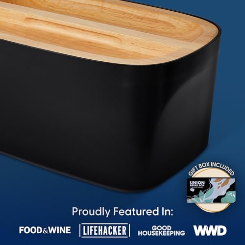 Modern Bamboo Fiber Bread Box for Countertop with Reversible Wood Serving Lid
