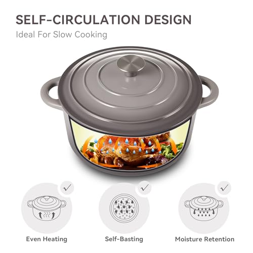6 Quart Enameled Dutch Oven Pot with Lid (6 QT / Grey)