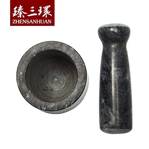 ZhenSanHuan Natural Granite Stone Mortar and Pestle Solid and Durable Crusher (YuanDai)