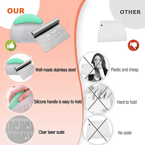 Dough Scraper Cutter Pastry Pizza Cutter Stainless Steel Tool with Scale Ruler