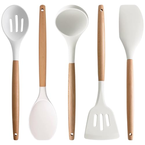 Silicone Kitchen Utensils Set of 5 (Standard 5-Piece Set / White)