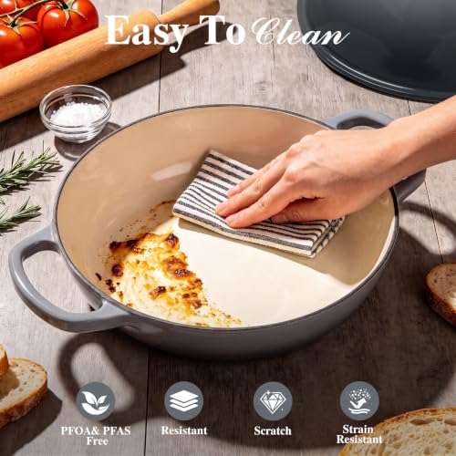 6QT Enameled Cast Iron Dutch Oven for Bread Baking (Grey)