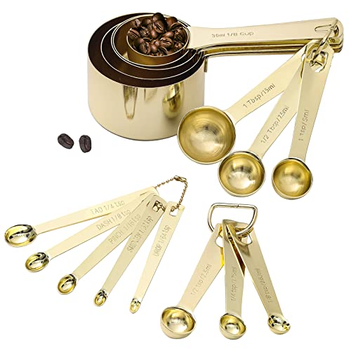 16 Pcs Stainless Steel Measuring Cups & Spoons Set (C - Gold / 16pcs)