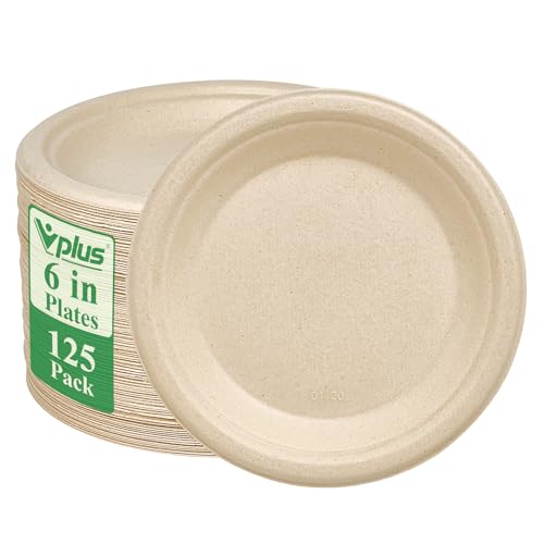 5 Pack Compostable Disposable Paper Plates nature