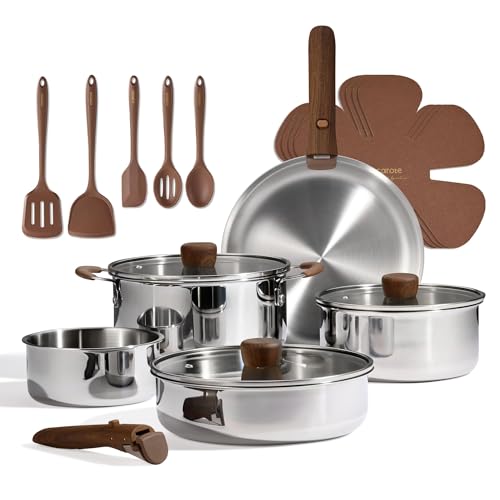 Tri Ply Stainless Steel Cookware Set with Detachable Handle