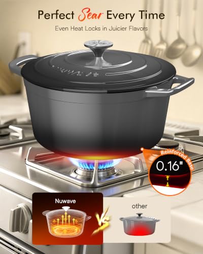 6 Qt PFAS Free Enamel Cast Iron Dutch Oven Pot with Lid (Black Sesame)