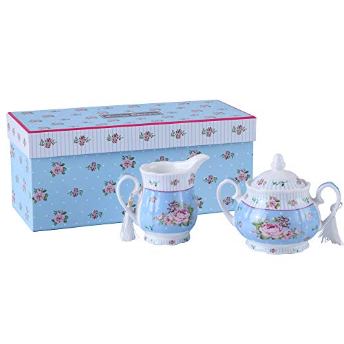 Porcelain Teapot Sugar Bowl and Cream Milk Jug Shabby Chic Vintage Floral in Gift box 40oz