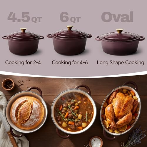 Vintage Style Oval Dutch Oven for Bread Baking (Fig / 4.5 QT Oval)