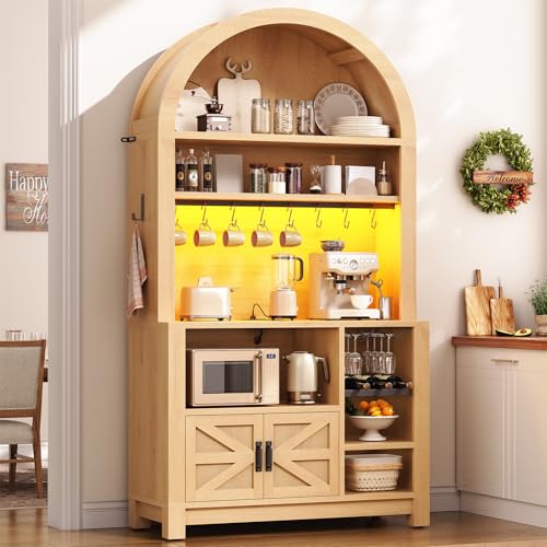 Itaar 73" Tall Arched Bakers Rack with Power Outlet and LED Light