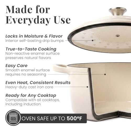 5.7 qt Enameled Cast Iron Dutch Oven Pot with Lid (Stone / 5.7 QT)