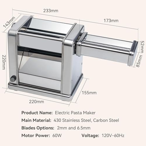 Electric Pasta Maker Machine 150 Manual Pasta Machine with Roller & Cutter Adjustable 9 Thickness & 2 Width Hand Crank Noodles Maker for Spaghetti