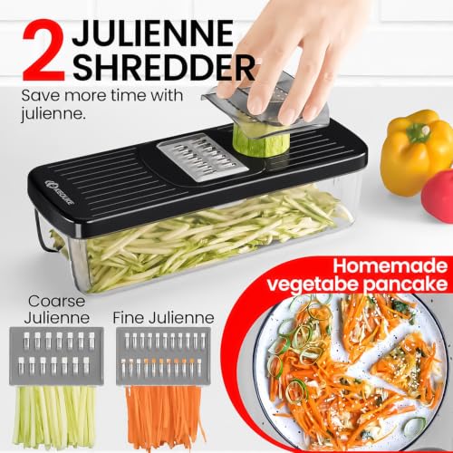 8-in-1 Vegetable Chopper Mandoline Slicer with Container Hand Guard (Black)