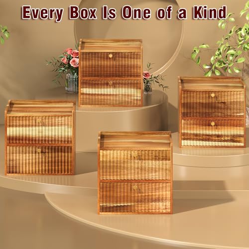 Rustic Bread Box for Kitchen Countertop Bamboo Bread Storage Container Bin Double Layer BreadBox Farmhouse Large Capacity Food Organizer