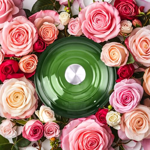 3 Quart Dutch Oven Enameled Cast Iron with Lid (Green / 3 QT)