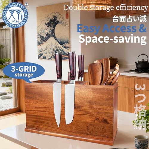 Acacia Wood Utensil Holder with Magnetic Exterior ・3 (dark wood color / 16.5*9 inch without board)