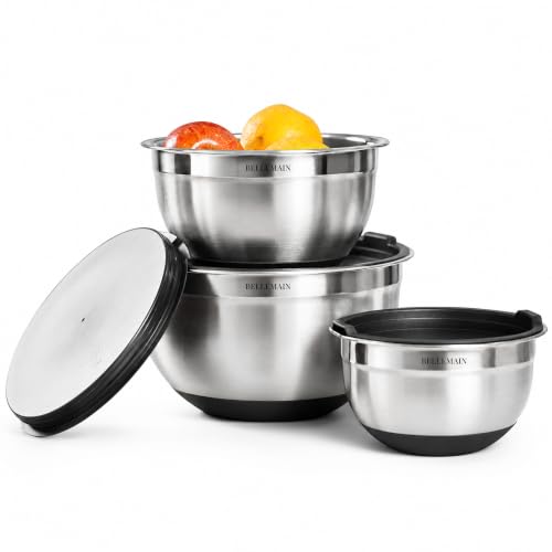Stainless Steel Mixing Bowls with Airtight Lids Set (Silver/Black / 3 Piece)