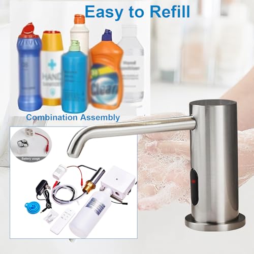 Touchless Automatic Soap Dispenser for Kitchen Bathroom Sink Built in Brushed Nickel Liquid Commercial Electric Soap Dispenser with Bottle and Pump