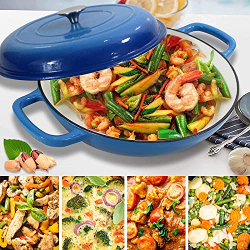 3.8 Quart Enameled Cast Iron Braiser Pan with Lid (Blue / 3.8QT)