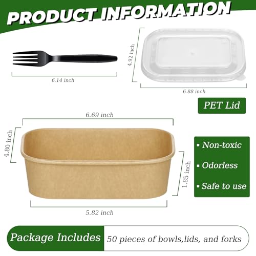 50 Pack 29oz Paper Bowls