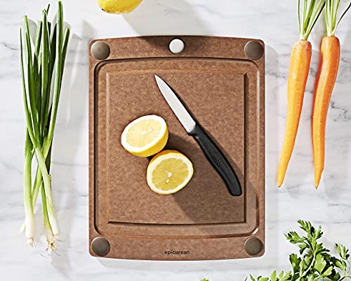 All-In-One Cutting Board with Non-Slip Feet and Juice Groove - Non-toxic, Dishwasher Safe, Made in the USA, 11.5" x 9", Nutmeg (11.5"L x 9"W / Nutmeg/Brown)