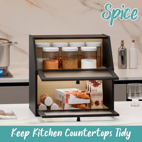 Extra Large Black Bread Box for Kitchen Counter (Black / Extra Large)