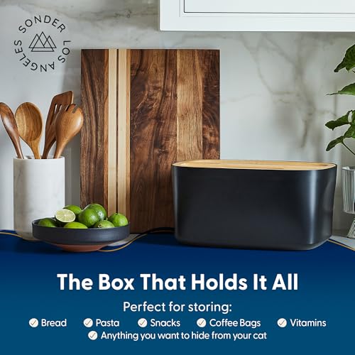 Modern Bamboo Fiber Bread Box for Countertop with Reversible Wood Serving Lid