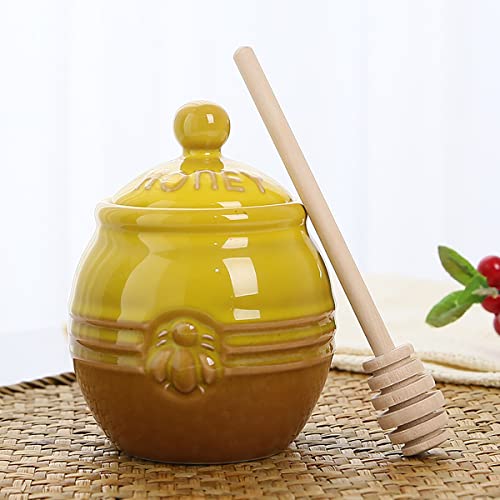 Ceramic Honey Jar with Wooden Honey Dipper