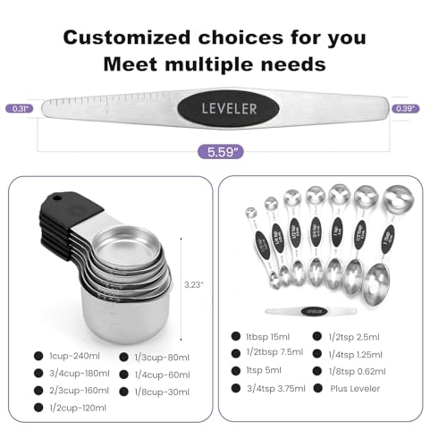 Magnetic Measuring Cups and Spoons Set (Black)