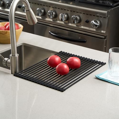 Black Steel Over Sink Roll Up Drying Rack (Black / 17" x 13")