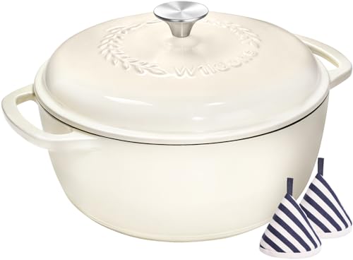 Enameled Cast Iron Dutch Oven Pot with Lid (Cream White)