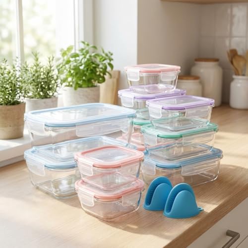 20 Pc Glass Food Storage Containers with Snap Lock Lids