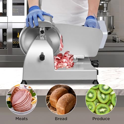 10" Commercial Meat Slicer 250W Electric Deli Food Slicer (10" Bright Silver)