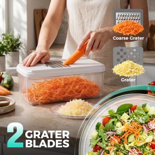 9-in-1 Vegetable Chopper & Mandoline Slicer, 7 Blades, Drain Basket