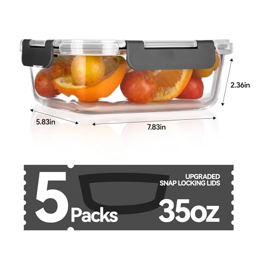 5 Pack 35 Oz Glass Meal Prep Containers Set with Lids