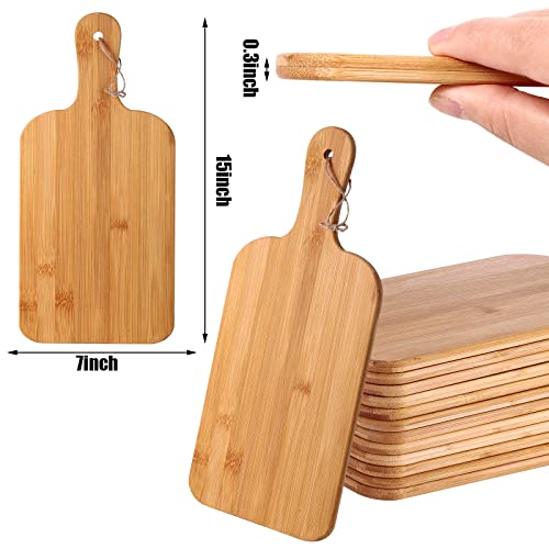 12 Packs Wooden Cutting Board Set with Handles 15 x 7 Inch Large Kitchen Serving Plain Chopping Board Bulk Gifts for Mom for Vegetables Meat Pizza Cheese Fruit Bread (15 x 7 Inch)