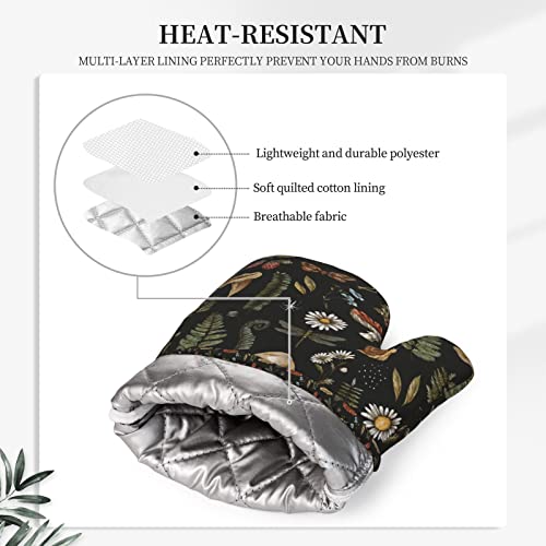 Mushroom Oven Mitts Pot Holders Set Silicone Vintage Magic Leaf Kitchen Gloves Potholders Heat Resistant for Chef Baking Cooking Grilling BBQ 4 Pack Mitt (A1)