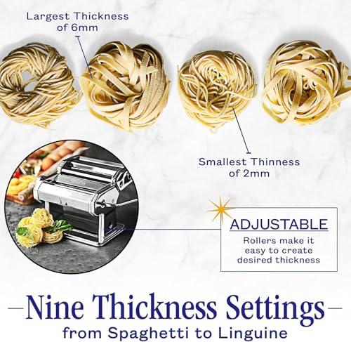 Pasta Maker with 7 Adjustable Thickness Settings (Red)