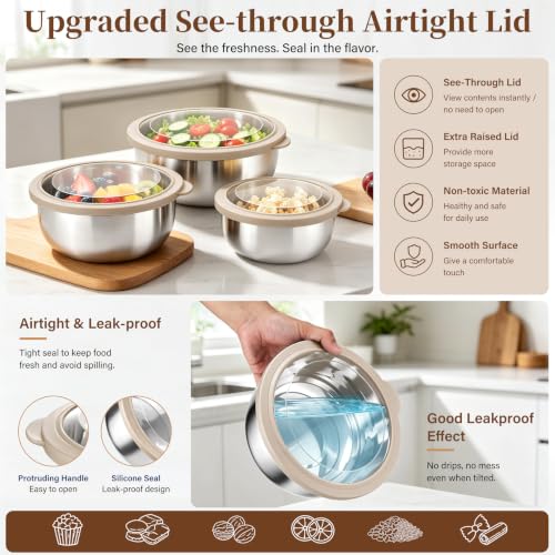 Mixing Bowls with Lids Set of 3 (Khaki)