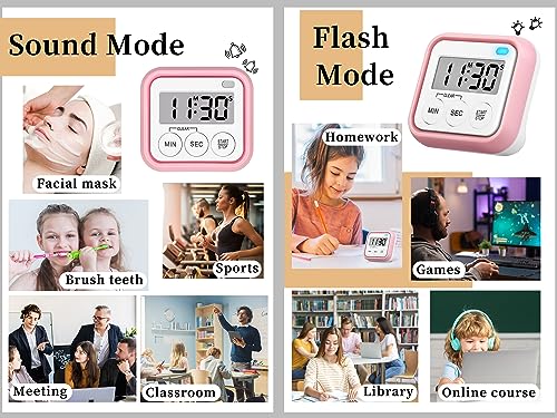 Timer Kitchen Timers for Cooking Classroom Timer for Kids Teachers Magnetic Digital Timers 4 Pack (Pink)