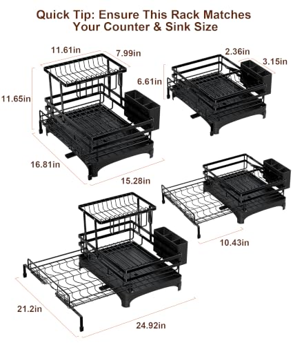 2 Tier Expandable Dish Drying Rack for Counter and Over Sink