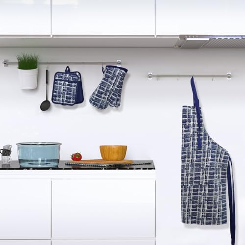 Oven Mitts and Pot Holders with Chef Apron (Navy)