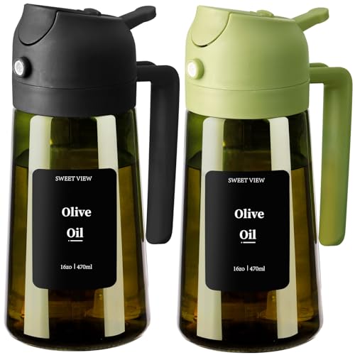 2Pcs Olive Oil Spray Bottle 16oz (Black&Green / 2 Pack)