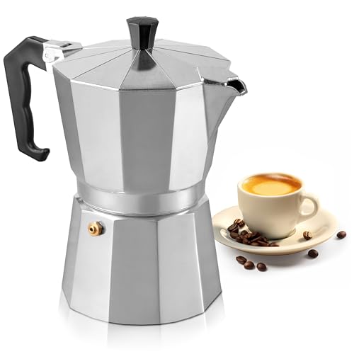 3 Cup Moka Pot Stovetop Espresso Maker (Stainless Steel / 3 Espresso Cups)
