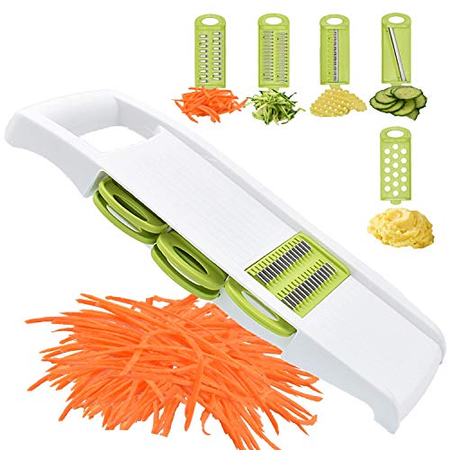 Mandoline Slicer for Kitchen slicer vegetable cutter 5 In 1 veggie slicer Potato Slicer waffle fry cutter Hot Swap Mandolin with Peeler for Vegetables Mult Colour