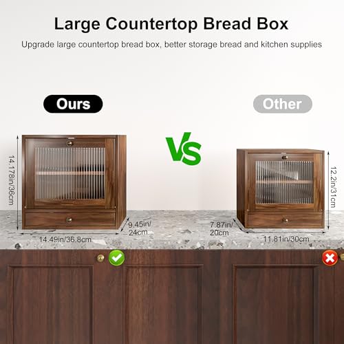Wooden Bread Box for Kitchen Countertop (Retro Brown)