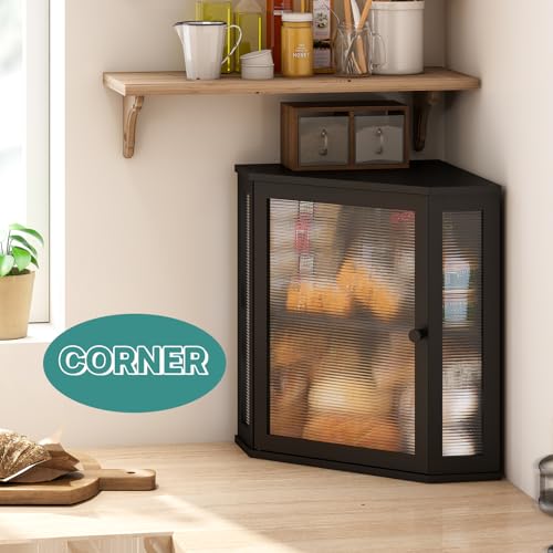 Corner Bread Box for Kitchen Counter (Black / Extra Large)