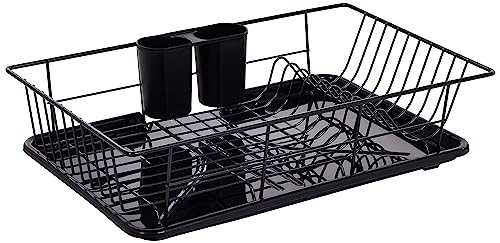 Dish Drainer Drain Board and Utensil Holder Simple Easy to Use (Black)