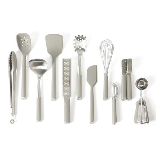 Edge 11 Piece Silicone and Stainless Steel Kitchen Tool Set (Taupe / Stainless / 11-Piece Tool & Gadget Set)